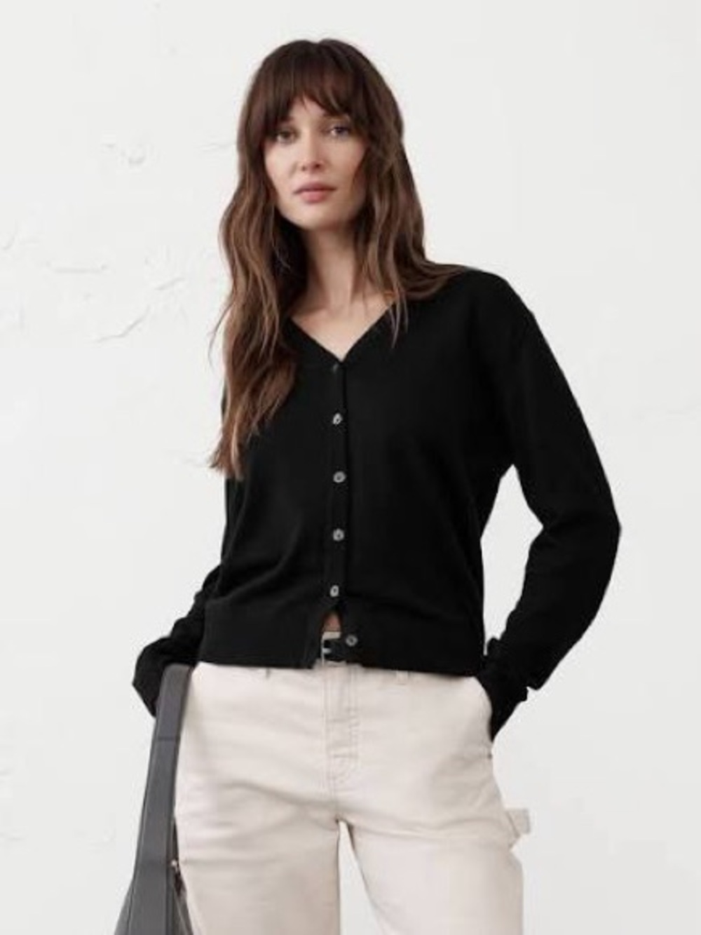 banana republic classic black cotton blend button up preppy cardigan sweater